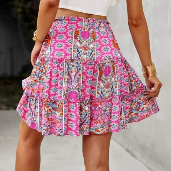 Pink Paisley Ruffle Hem Mini Skirt - Picture 3 of 6